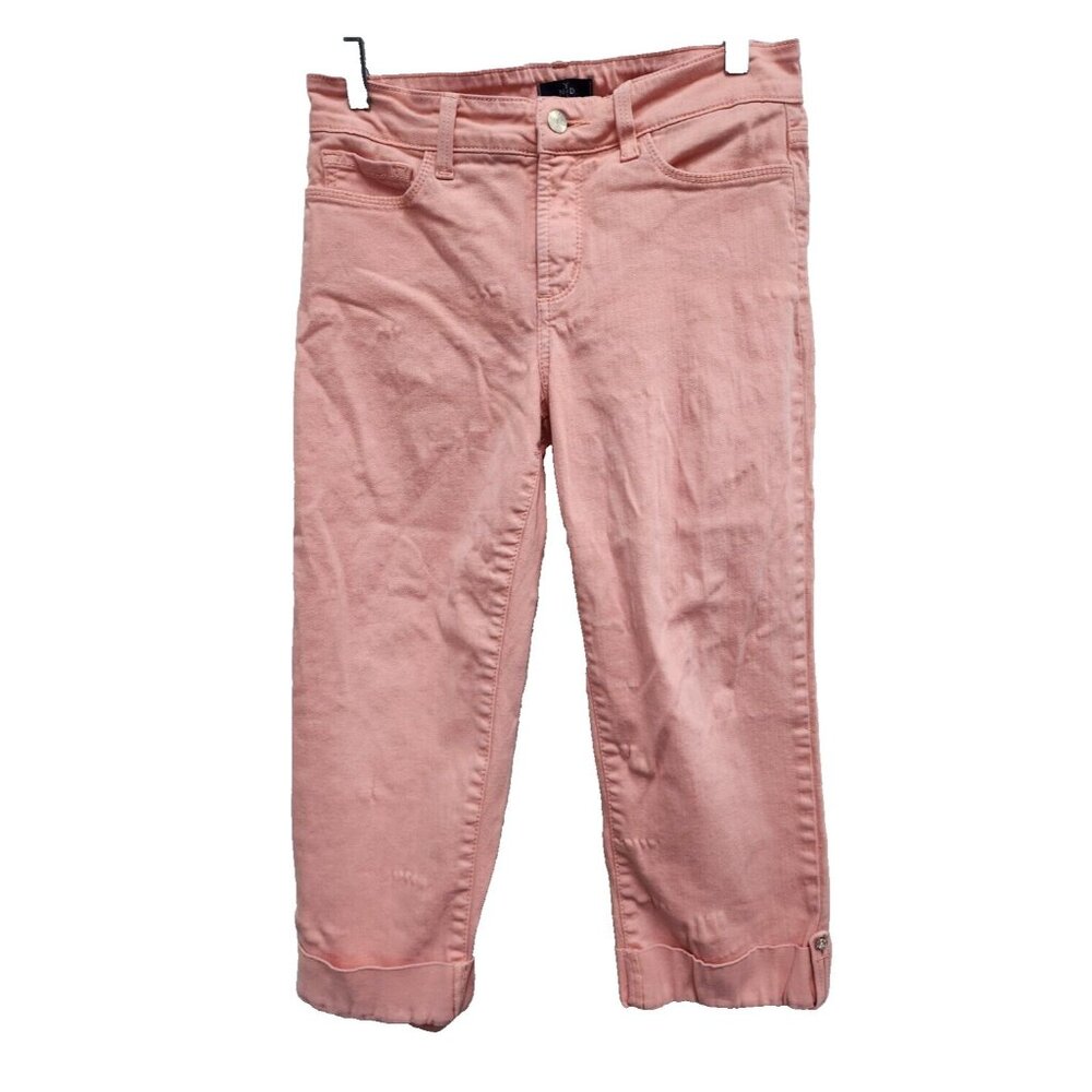 NYDJ Womens Crop‎ Jeans Size 4 Pink Straight Leg Cuffed Hem Mid Rise Preppy